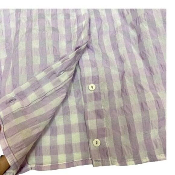 Zara Gingham Crop Top Button Down Blouse Shoulder Pads‎ Bright Pastel - Picture 5 of 11